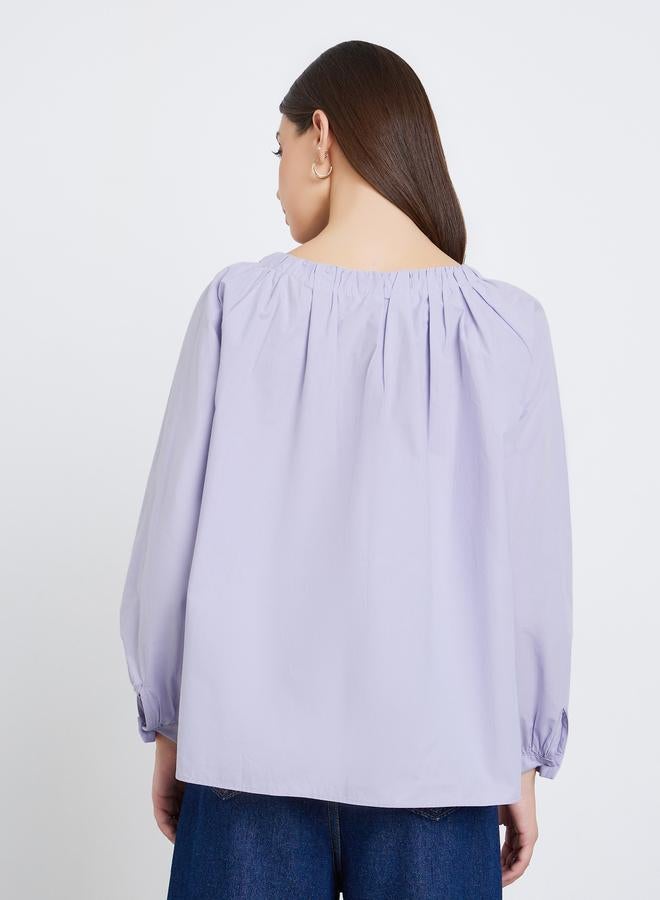 Styli Women Purple Lace-Up Long Sleeve Blouse - Image 3